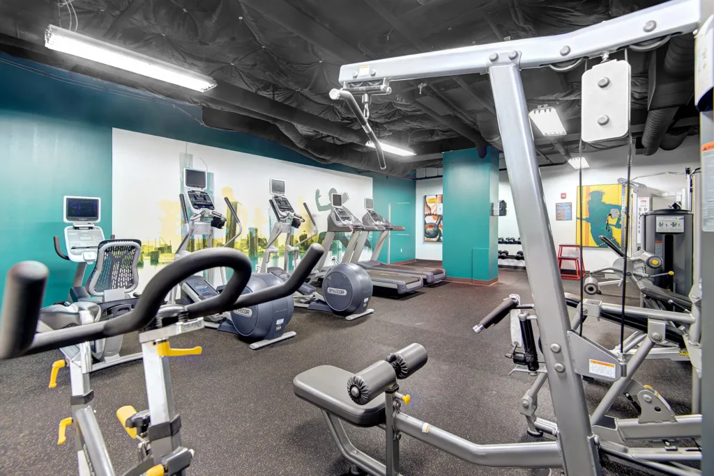 Fitness center with cardio machines and strength training equipment