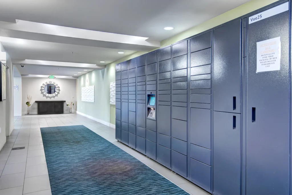 Hallway with package lockers