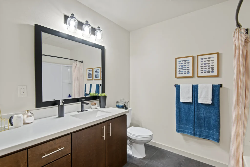 Bathroom with toilet and tub shower